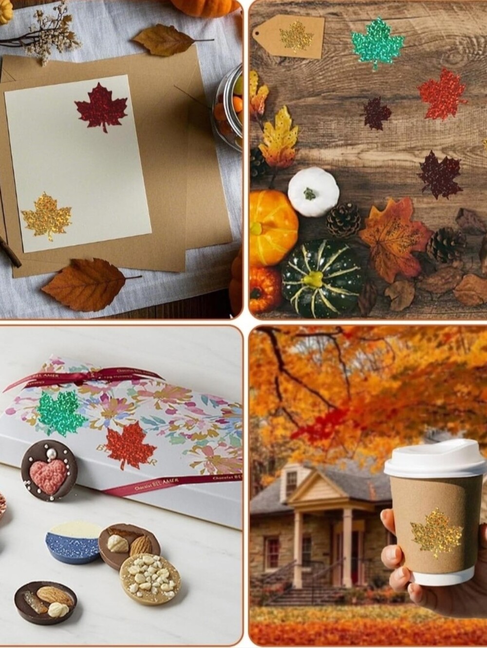 Fall Maple Leaf Stickers, 1.5" Fall Thanksgiving Stickers Decor, Holographic - Picture 4 of 4